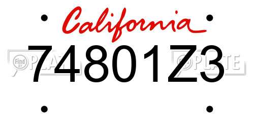 74801Z3 California License Plate