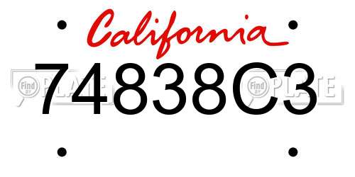 74838C3 California License Plate