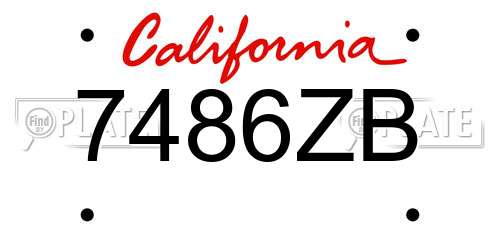 7486ZB California License Plate