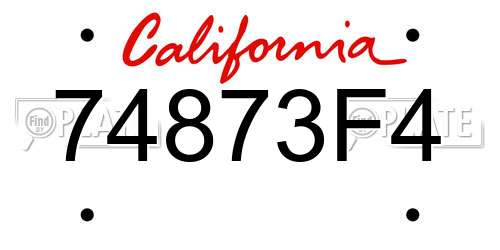 74873F4 California License Plate