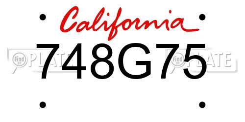 748G75 California License Plate
