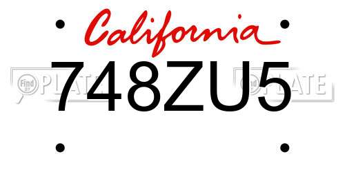 748ZU5 California License Plate