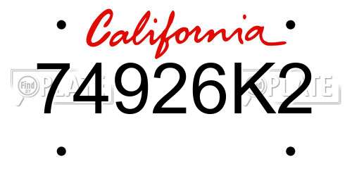 74926K2 California License Plate