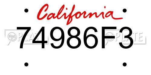74986F3 California License Plate