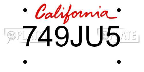 749JU5 California License Plate
