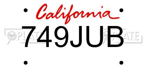 749JUB California License Plate