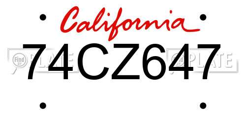 74CZ647 California License Plate