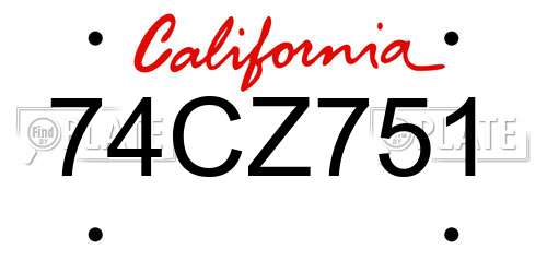 74CZ751 California License Plate