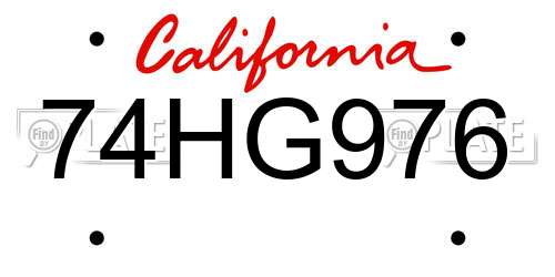 74HG976 California License Plate