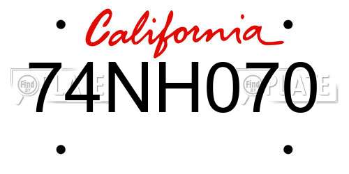 74NH070 California License Plate