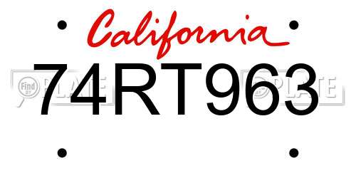 74RT963 California License Plate