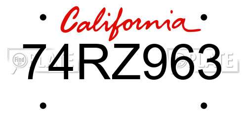 74RZ963 California License Plate