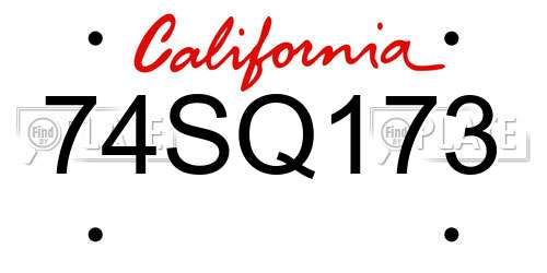74SQ173 California License Plate