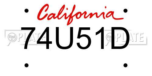 74U51D California License Plate