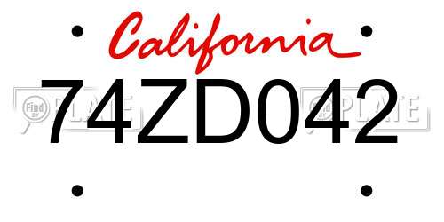 74ZD042 California License Plate