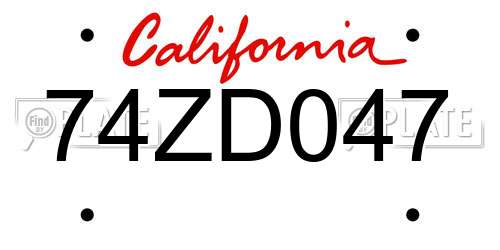 74ZD047 California License Plate
