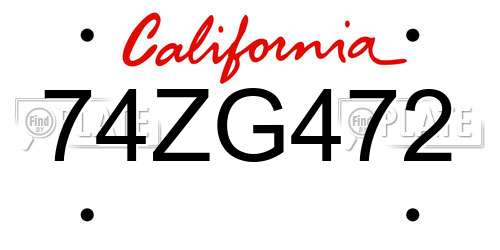 74ZG472 California License Plate