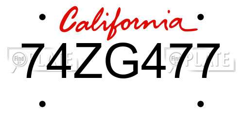 74ZG477 California License Plate