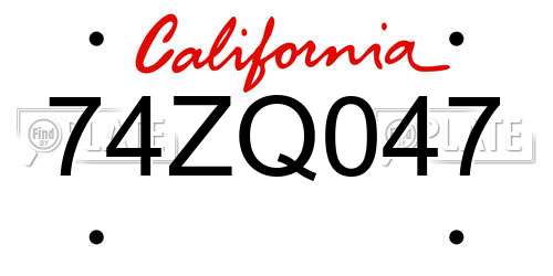 74ZQ047 California License Plate