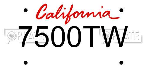 7500TW California License Plate