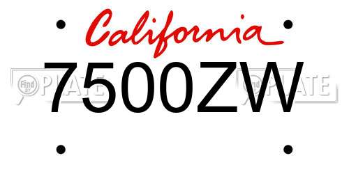 7500ZW California License Plate