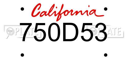 750D53 California License Plate