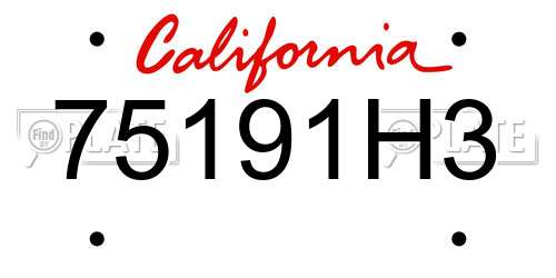 75191H3 California License Plate
