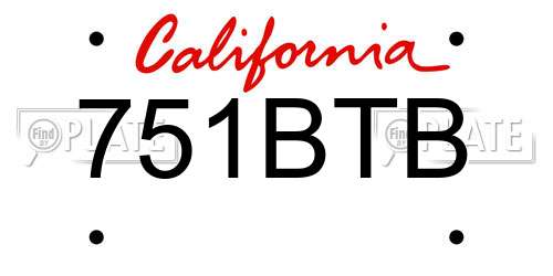 751BTB California License Plate
