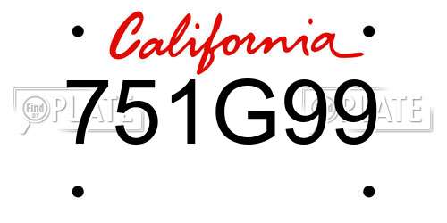 751G99 California License Plate
