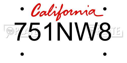 751NW8 California License Plate