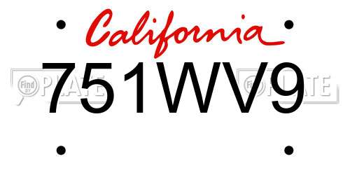 751WV9 California License Plate