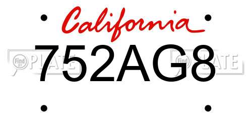 752AG8 California License Plate