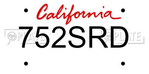 752SRD California License Plate
