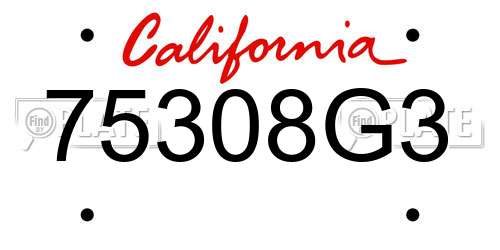 75308G3 California License Plate