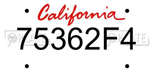 75362F4 California License Plate