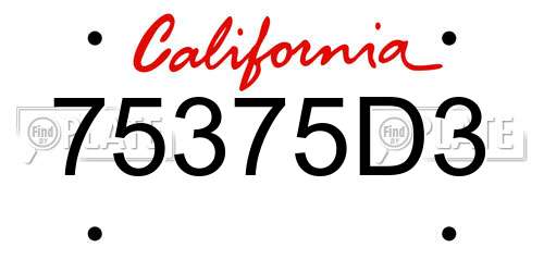 75375D3 California License Plate