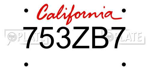753ZB7 California License Plate