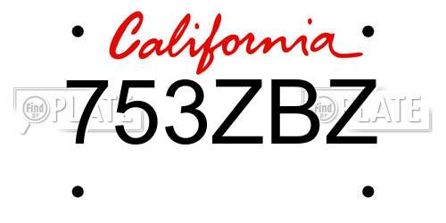 753ZBZ California License Plate