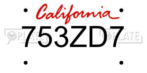 753ZD7 California License Plate