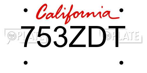 753ZDT California License Plate