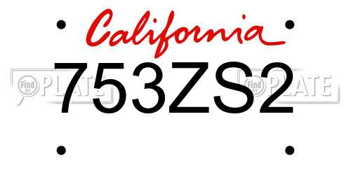 753ZS2 California License Plate