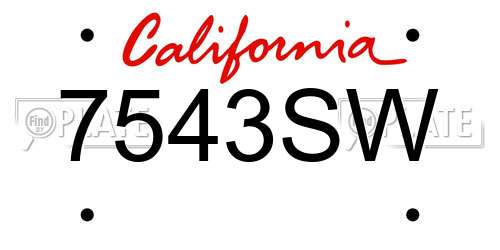 7543SW California License Plate
