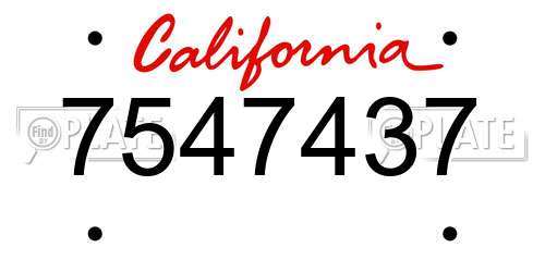 7547437 California License Plate