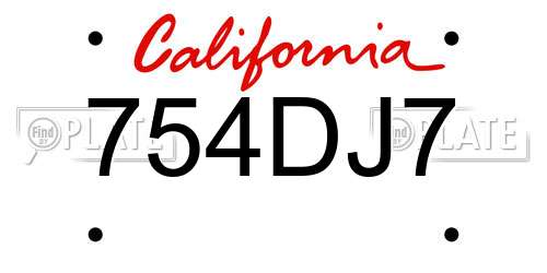 754DJ7 California License Plate