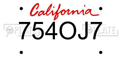 754OJ7 California License Plate