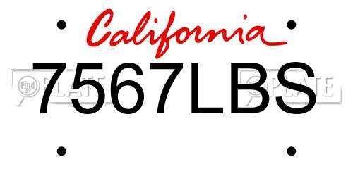 7567LBS California License Plate