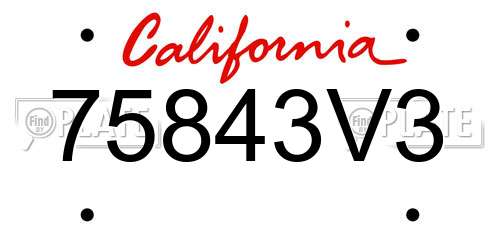75843V3 California License Plate