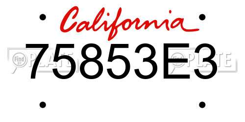 75853E3 California License Plate