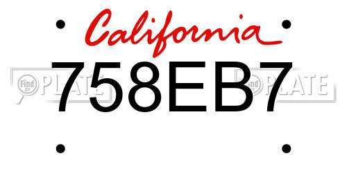 758EB7 California License Plate