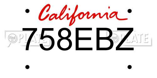 758EBZ California License Plate